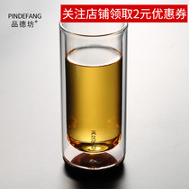 Double-layer heat-resistant glass household tea cup green tea cup wooden bottom anti-hot personal cup Master Cup office drinking cup