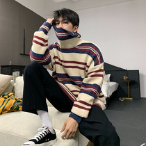 Hualun autumn and winter loose Korean version striped retro turtleneck sweater men lazy wind winter trend ins knitwear