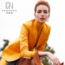 High-end professional suit suit suit female fashion celebrity foreign temperament yellow suit flared pants business banquet formal dress