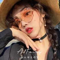 2021 new net red sunglasses womens street shot retro Harajuku wind frameless sunglasses gradient color myopia flat glasses