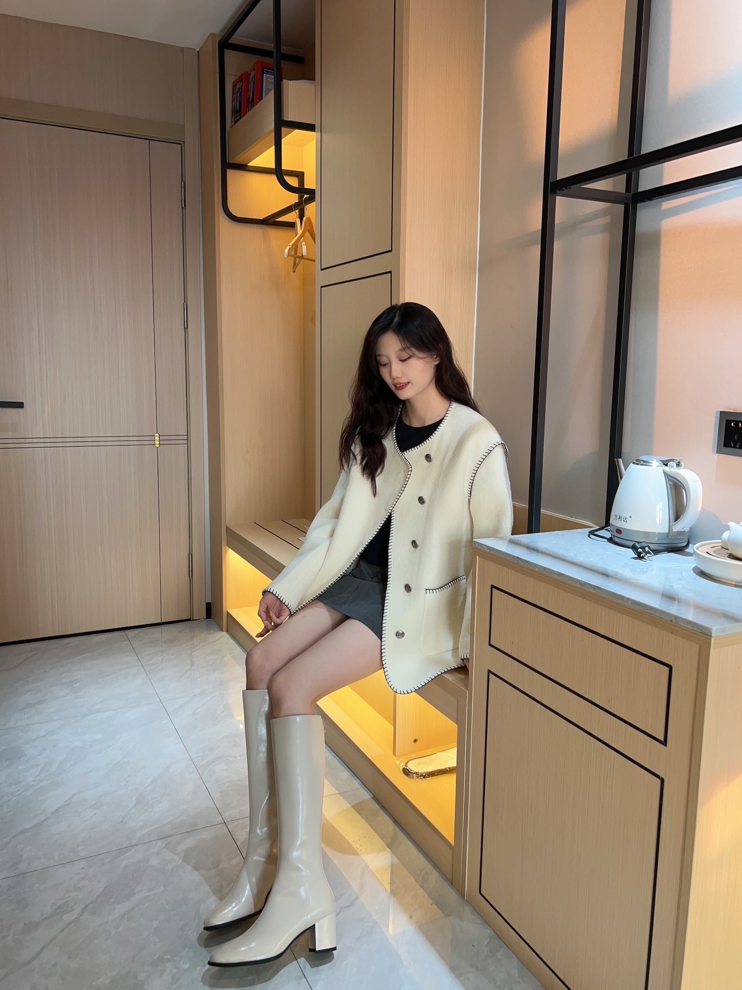 biiya比雅独立工作室 不过膝长筒靴高筒骑士女靴