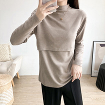 Pregnant woman hit undershirt autumn in winter with half high collar fashion outside wearing big code pregnant woman autumn clothing 2021 new blouses