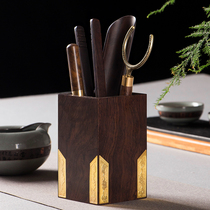 Six Junzi tea art set Ebony solid wood tea knife Tea spoon Tea tray Raising pot pen tea clip Tea ceremony accessories