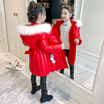 Girl cotton clothes winter clothing 2021 new medium length children jacket foreign air down cotton clothes with thickened cotton padded jacket red