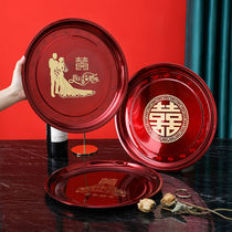Wedding candy plate wedding wedding wedding plate bride tea plate fruit snacks red plate stainless steel tray wedding supplies