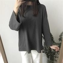 Solid color long sleeve T-shirt womens spring new base shirt loose top slim Korean version of long Joker students