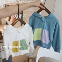 Pure cotton color-matching hooded sweater jacket Korean baby childrens clothing 2021 autumn new men and women baby long-sleeved cardigan