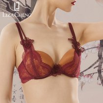 Liza Cheng lace three-dimensional flowers under thick thin bra underwear wine red LB0957