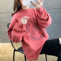 Velvet thickened sweater womens 2021 autumn and winter new loose long-sleeved hooded Korean version ulzzang top tide ins