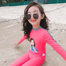 Childrens long sleeve swimsuit girl one-piece sunscreen cute baby middle child Korea swimming hot spring girl swimsuit