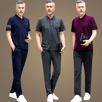 Dads summer mens short sleeves summer leisure Ice Silk large size middle-aged sportswear set mens thin T-shirt t
