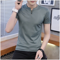 Ice silk short sleeve T-shirt mens summer quick-drying solid color half-sleeve T-shirt Korean version of slim young mens trend on clothes T