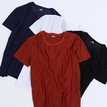 Mens Web Short Sleeve Summer Ice Wire Network T-shirt Sports Extension Sports Dry hollow Youth Loose Half-sleeve