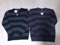 Export Japan Original list Foreign trade V neckline Hooded Sweater Knit Sweatshirt Striped Blend Sweatshirt A1-7