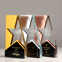 Crystal trophy Customized Zhou year Keio Pentagon set to do creative lettering and outstanding employees gold and silver bronze competition medals