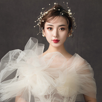 New Korean vintage golden pearl handmade photo fashion headdress Bride wedding dress headband clip