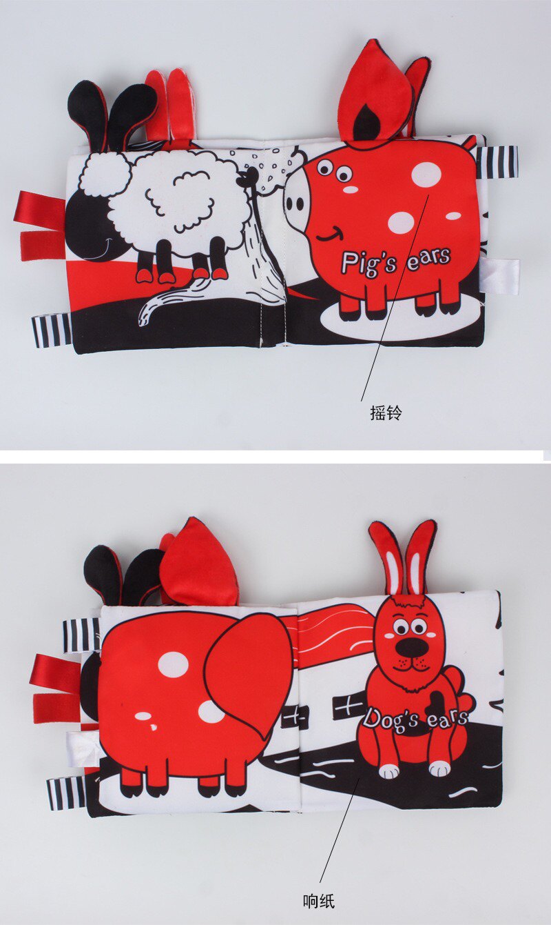 Детская книга из ткани 新生儿黑白红视觉标签触摸布书撕不烂可啃咬亲子互动色彩教育玩具 Other