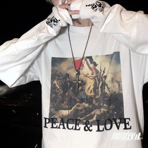 WANNA LAB National tide brand war love and peace base shirt Long-sleeved T-shirt mens and womens couple sweater