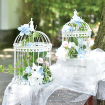 New Creative Shooting Props Eu Style Iron Art Bird Cage Emulation Silk Fake Floral Lawn Mall Shop Window Decoration