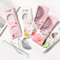 Cute student ruler plastic ruler triangle ruler set multifunctional learning stationery four-piece set