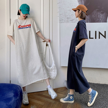 Breastfeeding clothes summer out hot mom dress postpartum long size short sleeve nursing clothes thin slim loose cotton skirt