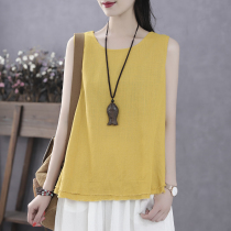 Han Suoyi Retro Art Summer I-shaped Jacket Loose Sleeveless Linen Condole Backing Shirt Cotton and Hemp Vest Female