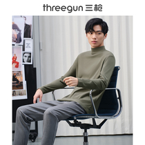 Three guns long sleeve men 2021 autumn and winter New products Shu skin cotton slim body top collar warm base shirt men