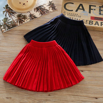 Girl 100 Pleats Half Body Dress Sweater Dress Spring Fall Middle Child Girl Short Skirt Foreign Air Knit Pure Cotton 100 Hitch Thread Dress