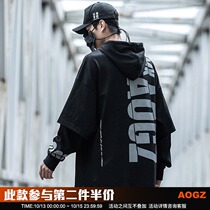 AOGZ National Tide brand spring and autumn clothes men hooded loose hip hop print shirt fake two clothes couple hoodie