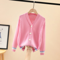 Girl Knit Cardiovert 2021 New Fall CUHK Fairy Sweater Jacket Foreign Air Children Academy Wind Sweater Cardiovert