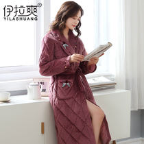 Winter flannel nightgown Womens winter padded velvet plus velvet warm womens winter bathrobe womens thickened extended coral velvet