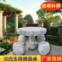 Natural Han White Jade Stone Table Stone Stools Outdoor Patio Casual Upscale Stone Table And Chairs Decoration Stone Hem