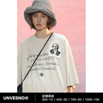 Unvesno (UN) Beethoven profile short-sleeved retro loose print casual simple couple summer T-shirt