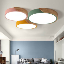 Nordic solid wood bedroom lamp round simple modern living room lamp Room lamp Ultra-thin Macaron led ceiling lamp