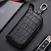 Car key bag crocodile pattern men's real leather zipper household key bag waist hanging multi-function large capacity key bag