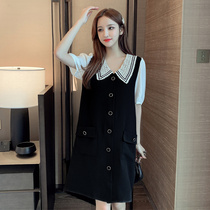 Maternity dress tide 2020 Summer paragraph size lapel black pregnant woman dress tide mom long summer fashion