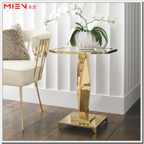 Modern Lightweight Luxury Stainless Steel Mirrored Yellow Titanium Sofa Bed Small House Living Room Minimalist Metal Titanium Side Table