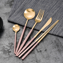 Chopsticks household spoon Korean long-handled spoon tableware three-piece set Nordic stainless steel steak knife and fork set