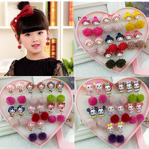 Baby earrings earrings without ear clip cartoon girl hair ball earrings gift Princess set new Tide ring gift box