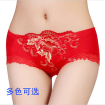 Embroidered red underwear women embroidered waist breathable triangle pants sexy seamless modal lace cotton stall summer