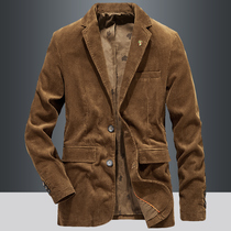2021 spring corduroy small suit mens Korean slim casual single west tooling jacket spring and autumn cotton suit