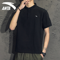 Anta short sleeve T-shirt mens lapel black polo shirt 2021 summer new mens body shirt