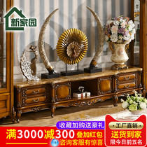 Eurostyle lavish solid wood marble TV cabinet American tea table Composition small family Residence Carved ground cabinet 2 2 m