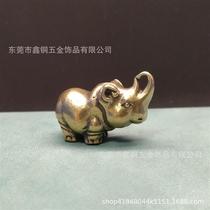 Brass solid retro realistic cute rhino desktop small ornaments small rhino tea pet handle key chain pendant