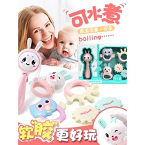 Bite-able water-cooking tooth-rubber rattle baby toy 0-1-year-old male and female Baby dialer Drum 3 Music Sticks 6-12 months