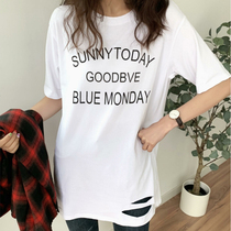 T-shirt womens 2019 summer Korean version loose large version of the long ins Port wind pure cotton white body shirt students BF top tide