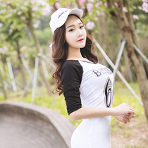 Pure cotton sashimi with slim rounded collar T middle sleeve new product half sleeve printed even sleeve Ouzhou station 2022 Fashion spring female T tide