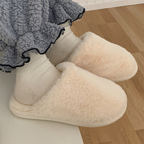 Japanese new home warm solid color plush shoes female winter students leisure simple dormitory with non-slip cotton slippers