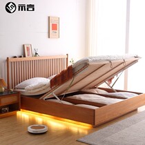 Nordic cherry wood suspended storage bed Japanese simple master bedroom full solid wood high box storage for 1 8m 1 5M