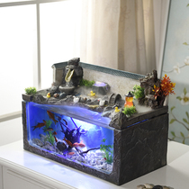 Fish tank living room small desktop mini lazy goldfish tank super white glass ceramic creative aquarium ecological landscaping